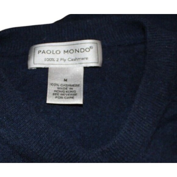 Paolo Mondo Men's Blue 100% 2 Ply Cashmere V-Neck Long Sleeve Pullover Sweater M - Picture 5 of 5
